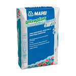 A package of Mapei Ultraplan Renovation Screed 3240, which is a fibre-reinforced self-levelling compound. The packaging is primarily white and blue with product information and brand logos.