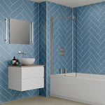 Multipanel Tile Collection White Misty Blue Herringbone (410x123) (0502)