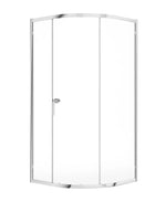 single door quadrant shower enclosure with chrome finish and clear glass.