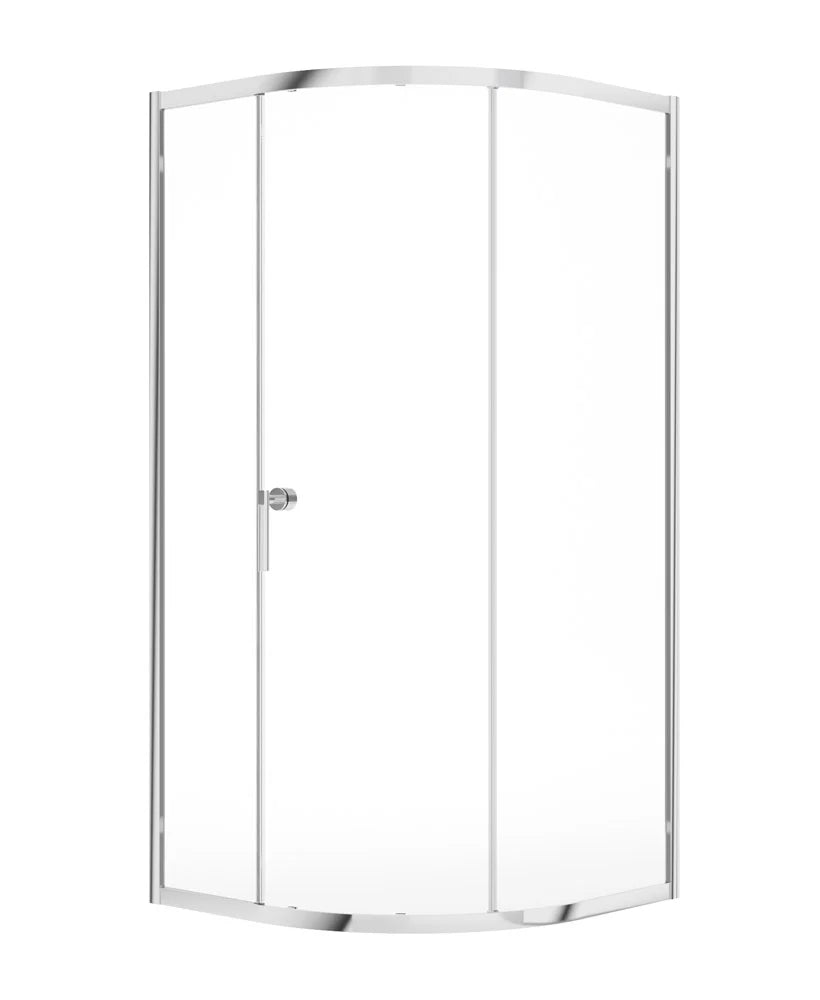 single door quadrant shower enclosure with chrome finish and clear glass.