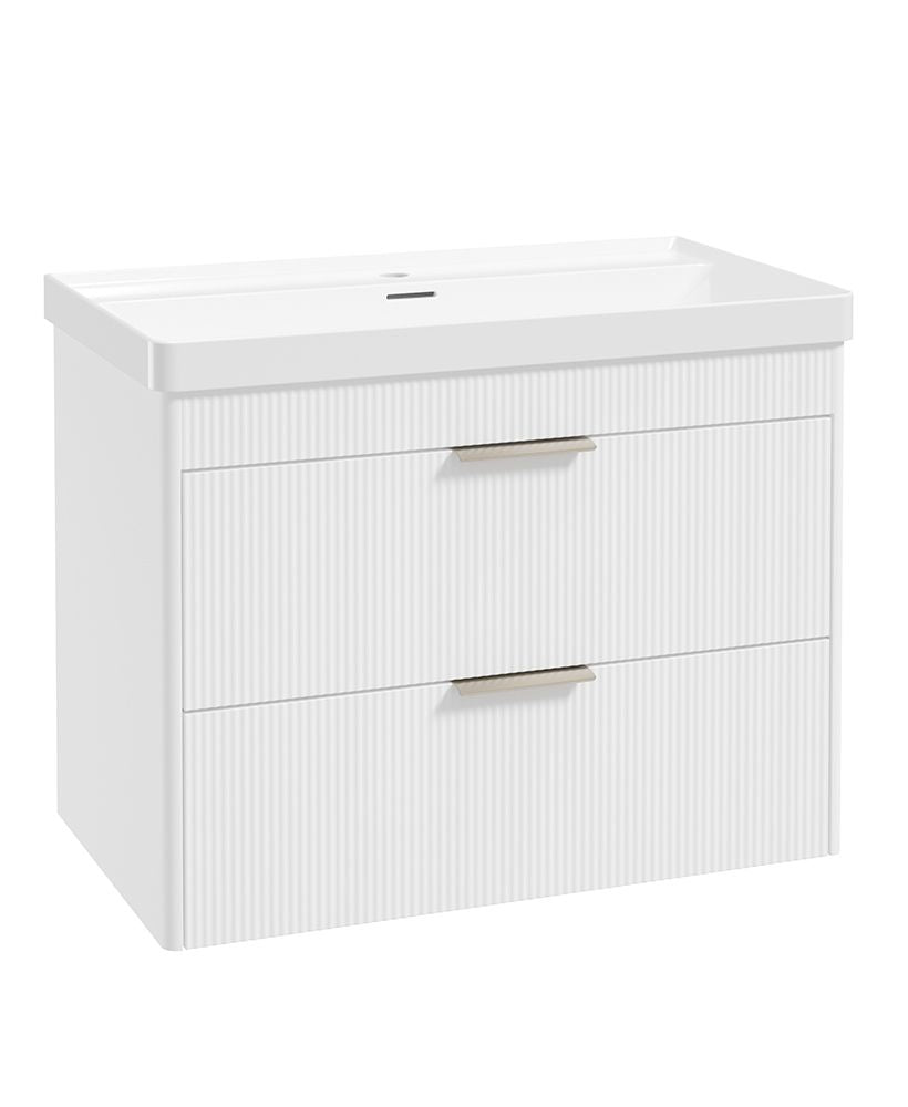 Sonas Reed Wall Hung 2 Drawer Vanity Unit Lakeshore Lily Brushed Nickel 800mm
