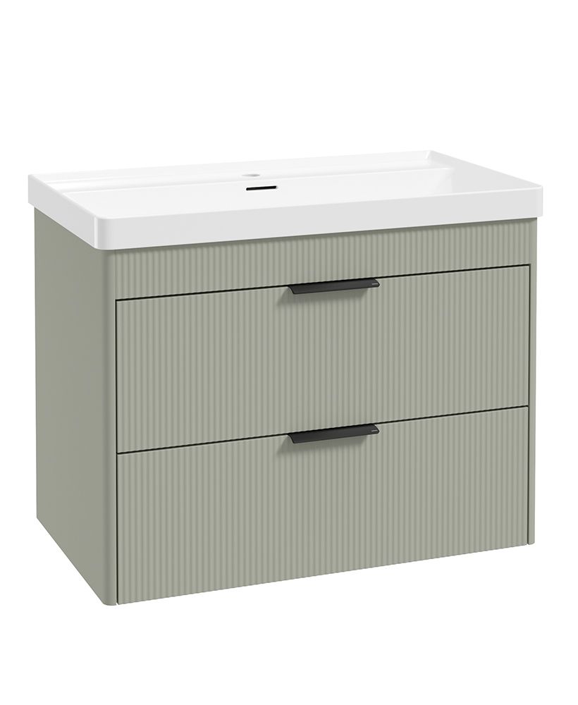 Sonas Reed Wall Hung 2 Drawer Vanity Unit Lakeside Sage Matt Black 800mm