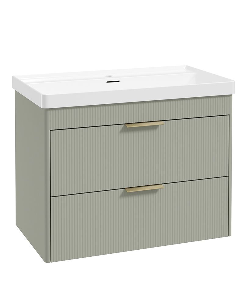 Sonas Reed Wall Hung 2 Drawer Vanity Unit Lakeside Sage Brushed Gold 800mm