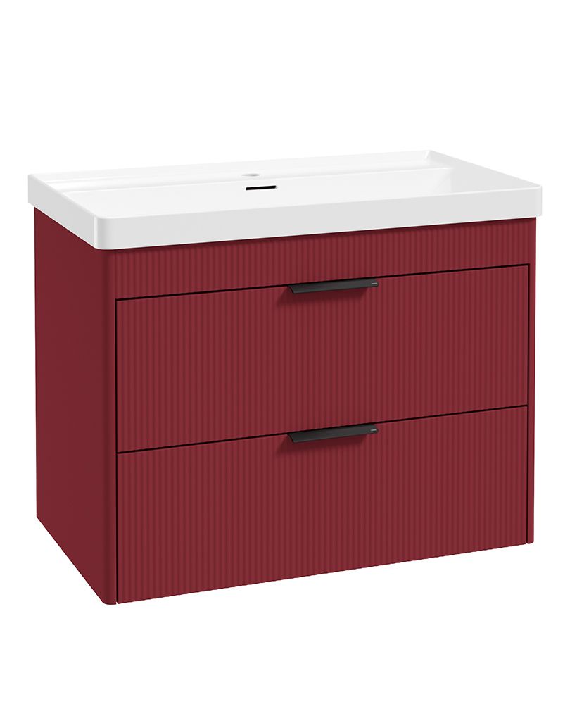 Sonas Reed Wall Hung 2 Drawer Vanity Unit Ruby Fern Matt Black 800mm