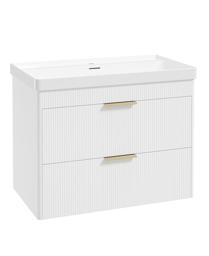 Sonas Reed Wall Hung 2 Drawer Vanity Unit Lakeshore Lily Brushed Gold 800mm