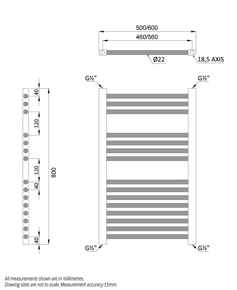 SONAS Ladder Straight Chrome Towel Warmer 500mm Wide