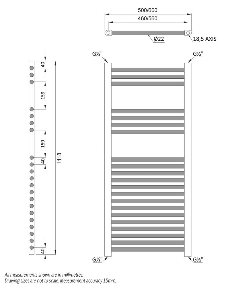 SONAS Ladder Straight Chrome Towel Warmer 500mm Wide