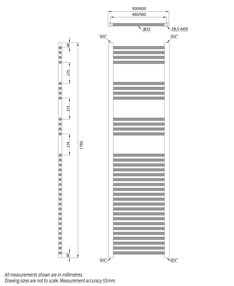 SONAS Ladder Straight Chrome Towel Warmer 500mm Wide