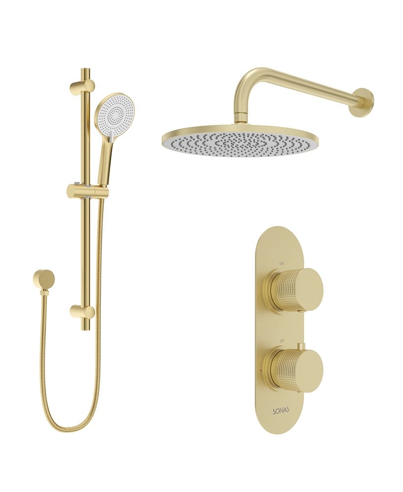Sonas Alita Knurled Shower Set 1 (Wall Mounted) Brushed Gold