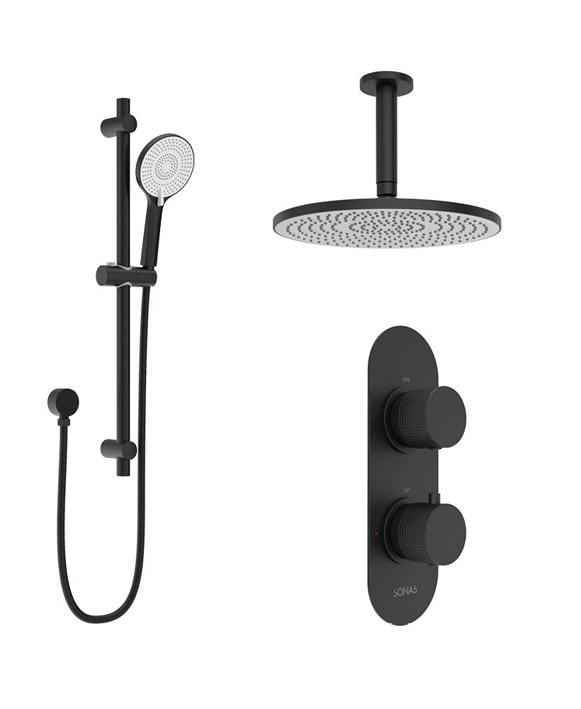 Sonas Alita Knurled Shower Set 1 (Ceiling Mounted) Matt Black