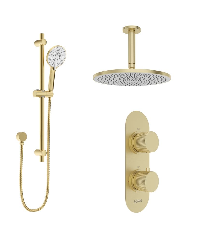 Sonas Alita Knurled Shower Set 1 (Ceiling Mounted) Brushed Gold