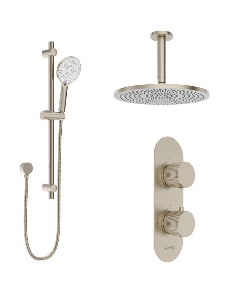 Sonas Alita Knurled Shower Set 1 (Ceiling Mounted) Brushed Nickel