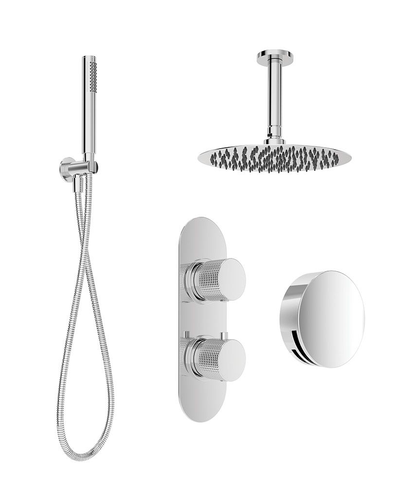 Sonas Alita Knurled Bath Set 3 (Ceiling Mounted) Chrome