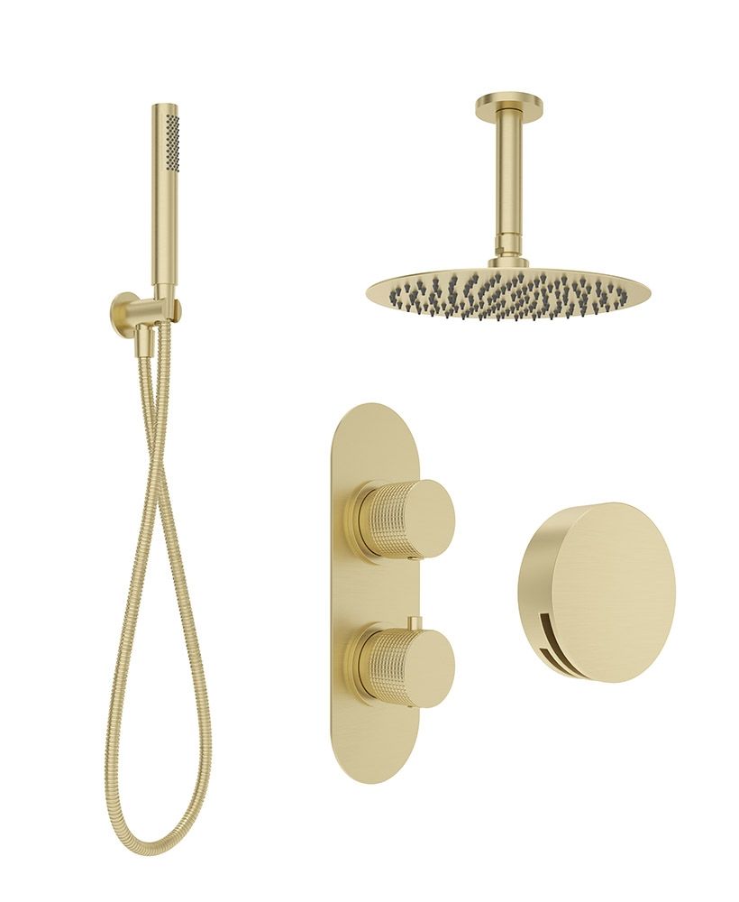 Sonas Alita Knurled Bath Set 3 (Ceiling Mounted) Brushed Gold