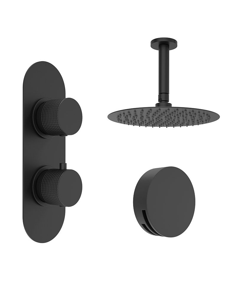 Sonas Alita Knurled Bath Set 4 (Ceiling Mounted) Matt Black