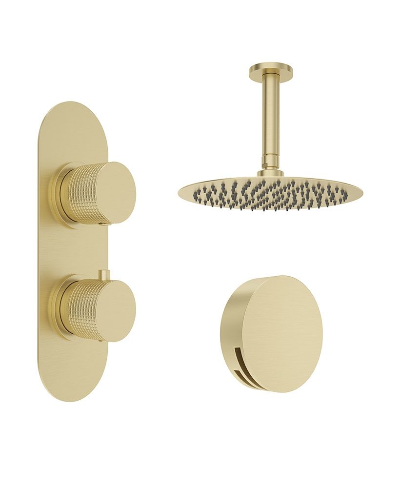 Sonas Alita Knurled Bath Set 4 (Ceiling Mounted) Brushed Gold