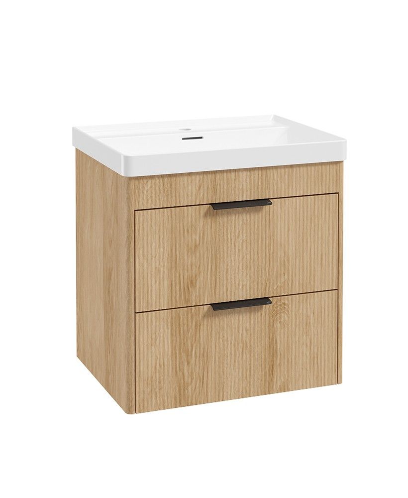 Sonas Reed Wall Hung 2 Drawer Vanity Unit Stillwater Alder Matt Black 600mm