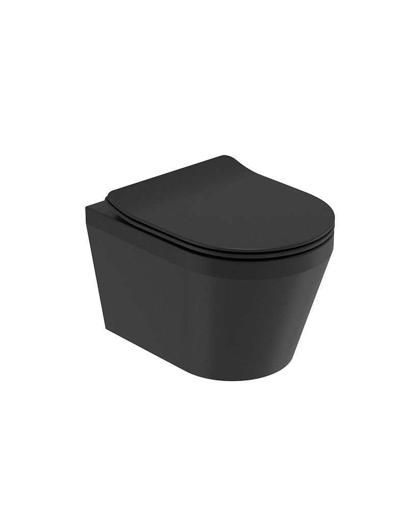 LIVING Wall Hung WC White & Soft Close Seat Matt Black