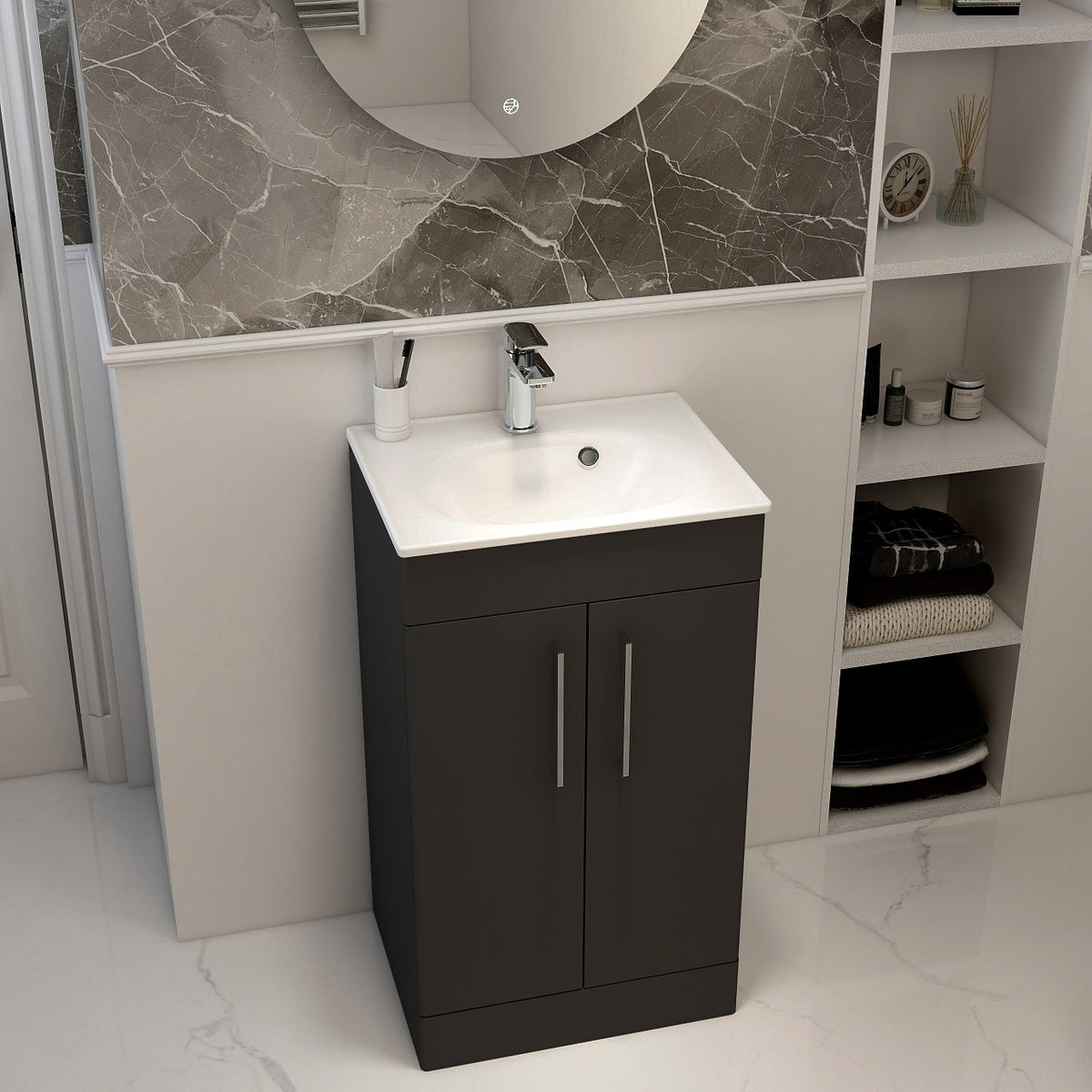Imex Croma Floor Standing Double Door 500mm Cabinet and Basin Matt black