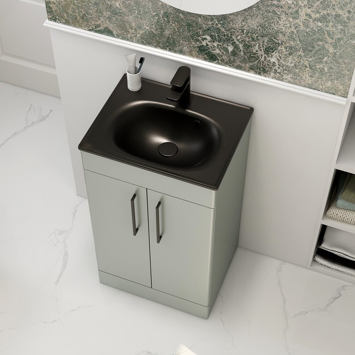 Imex Croma Floor Standing Double Door 500mm Cabinet and Basin Pistachio Black Basin with One Tap Hole