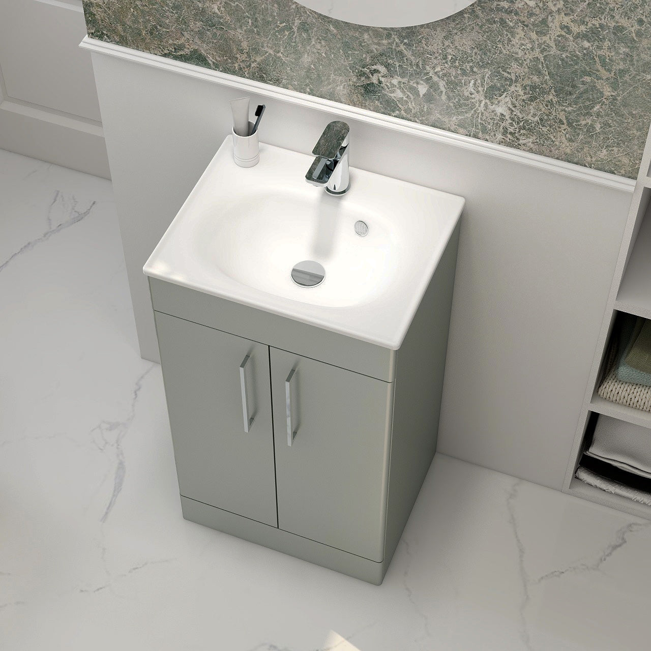 Imex Croma Floor Standing Double Door 500mm Cabinet and Basin Pistachio White Basin with One Tap Hole