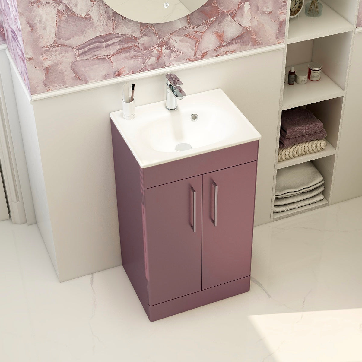 Imex Croma Floor Standing Double Door 500mm Cabinet and Basin Plum