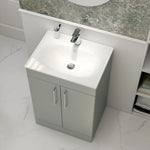 IMEX Croma 600mm Floor Standing Double Door Cabinet & Basin Pistachio White Basin with One Tap Hole