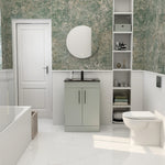 IMEX Croma 600mm Floor Standing Double Door Cabinet & Basin Pistachio Black Basin with One Tap Hole