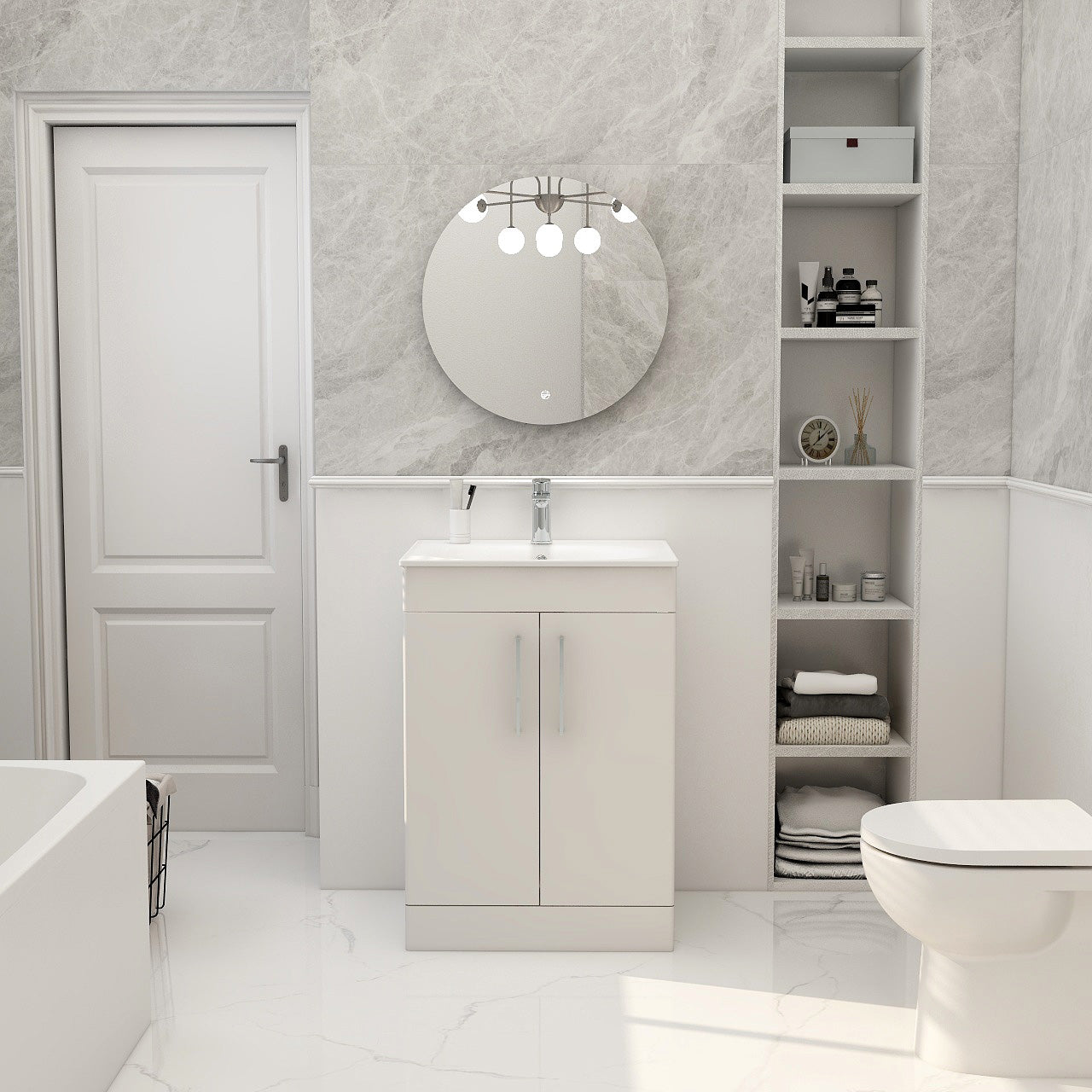 IMEX Croma 600mm Floor Standing Double Door Cabinet & Basin Matt white White Basin with One Tap Hole