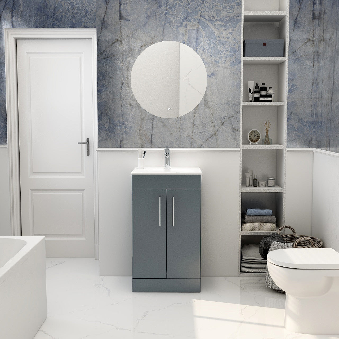 Imex Croma Floor Standing Double Door 500mm Cabinet and Basin Steel blue
