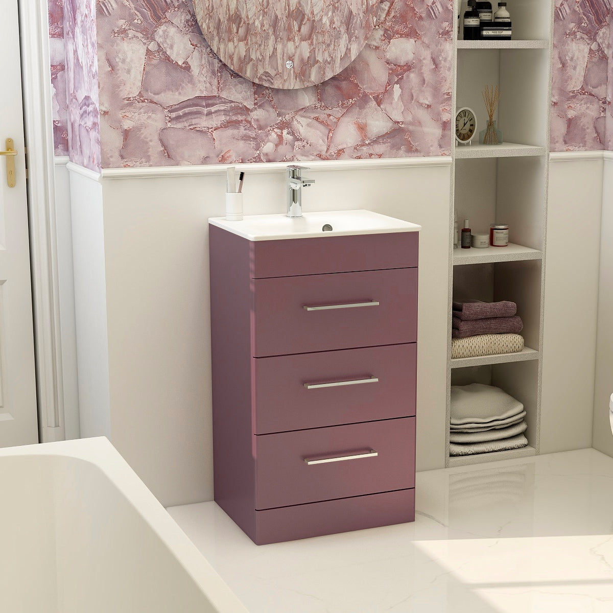 IMEX Croma 500mm Floor Standing Three-Drawer Cabinet & Basin Plum