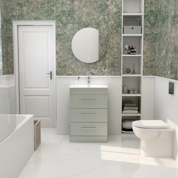 IMEX Croma 600mm Floor Standing Three-Drawer Cabinet & Basin Pistachio White Basin with One Tap Hole