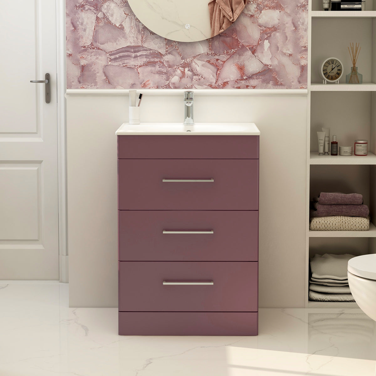 IMEX Croma 600mm Floor Standing Three-Drawer Cabinet & Basin Plum