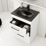 IMEX Croma 600mm Floor Standing Three-Drawer Cabinet & Basin Matt white Black Basin with One Tap Hole