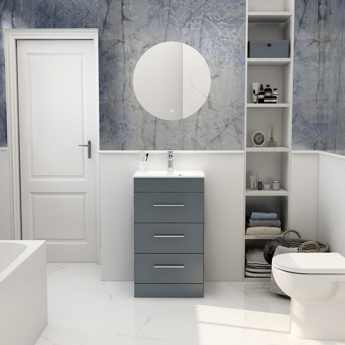 IMEX Croma 500mm Floor Standing Three-Drawer Cabinet & Basin Steel blue