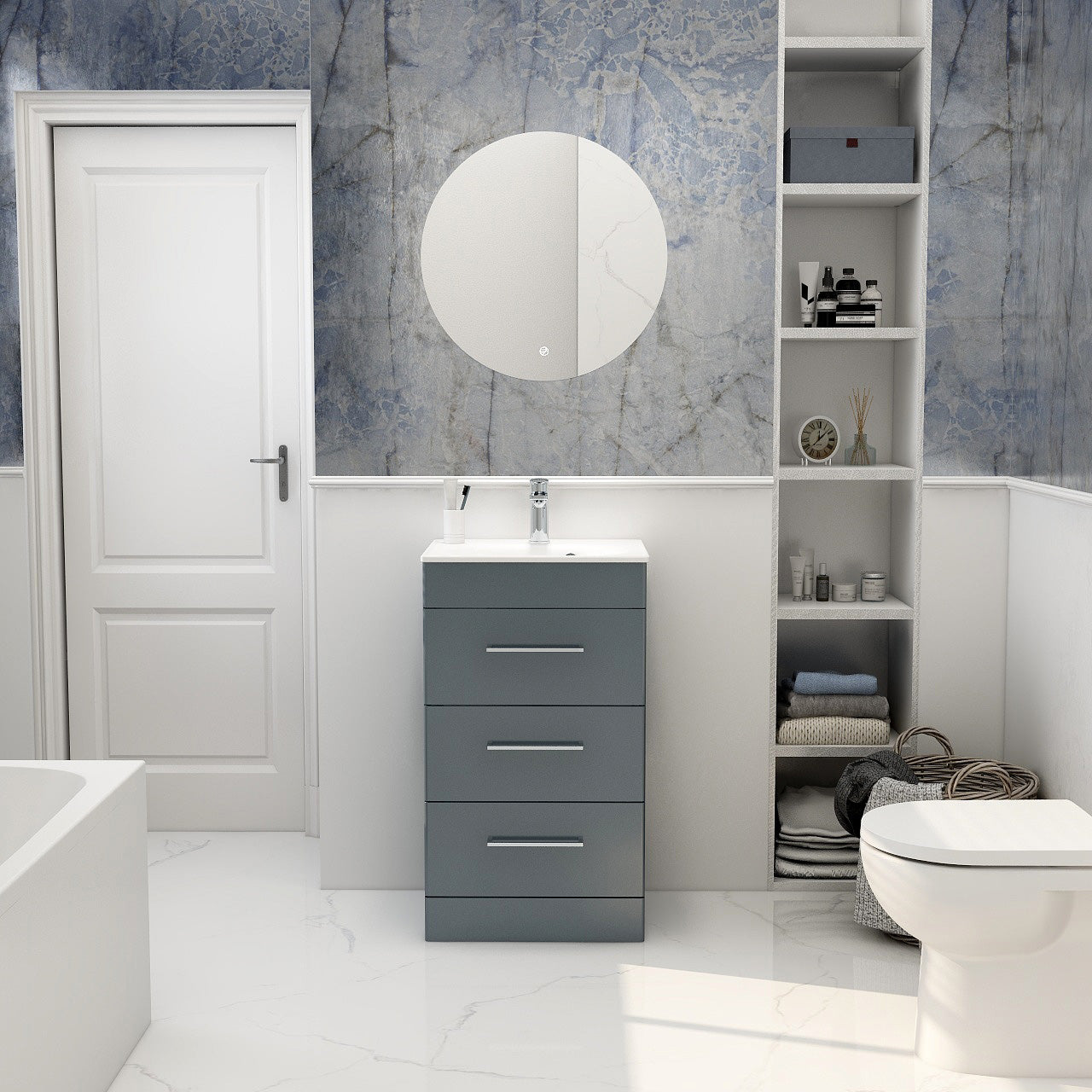 IMEX Croma 500mm Floor Standing Three-Drawer Cabinet & Basin Steel blue