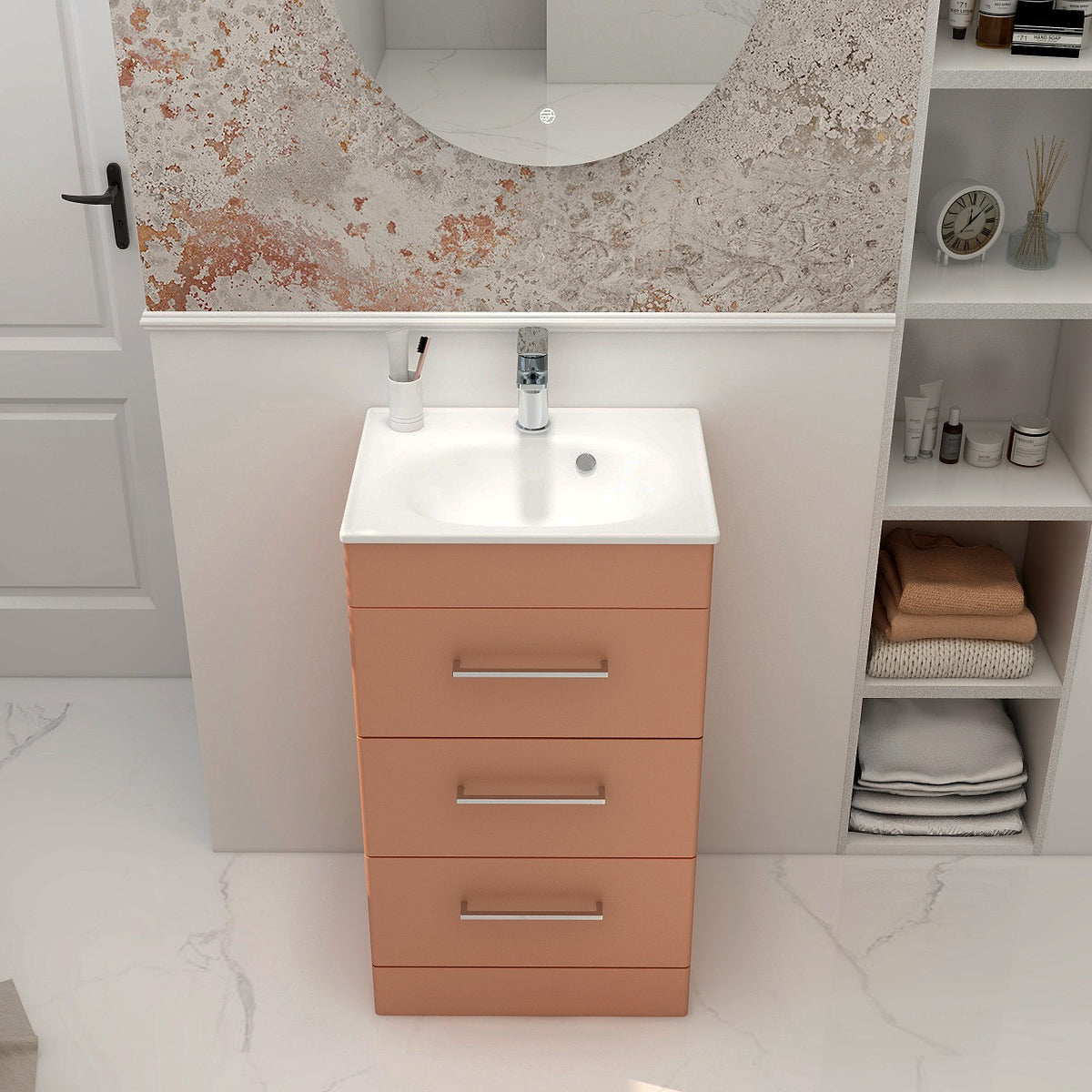 IMEX Croma 500mm Floor Standing Three-Drawer Cabinet & Basin Terracota