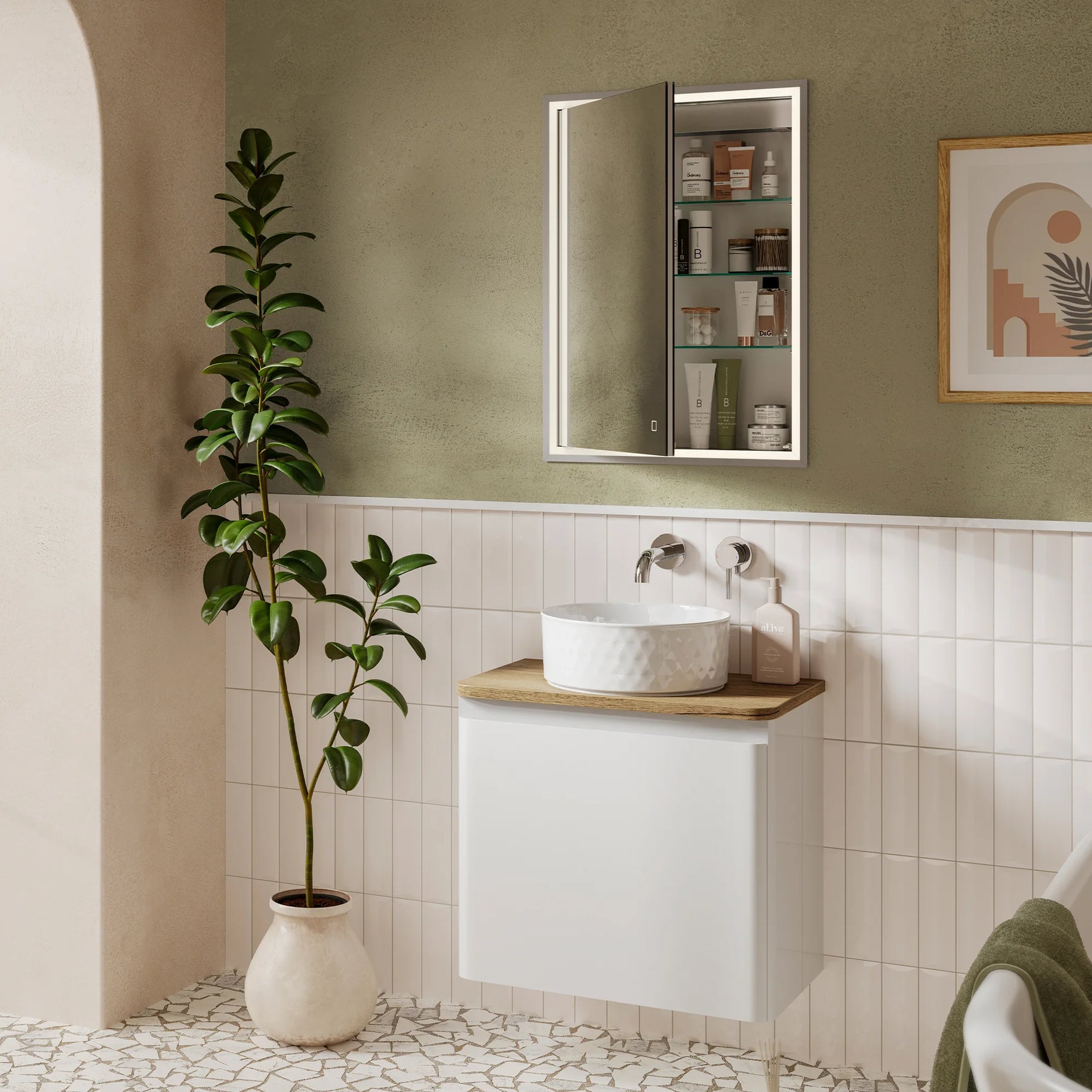 HiB Vanquish LED Illuminated Recessed Bathroom Cabinet 530mm x 730mm