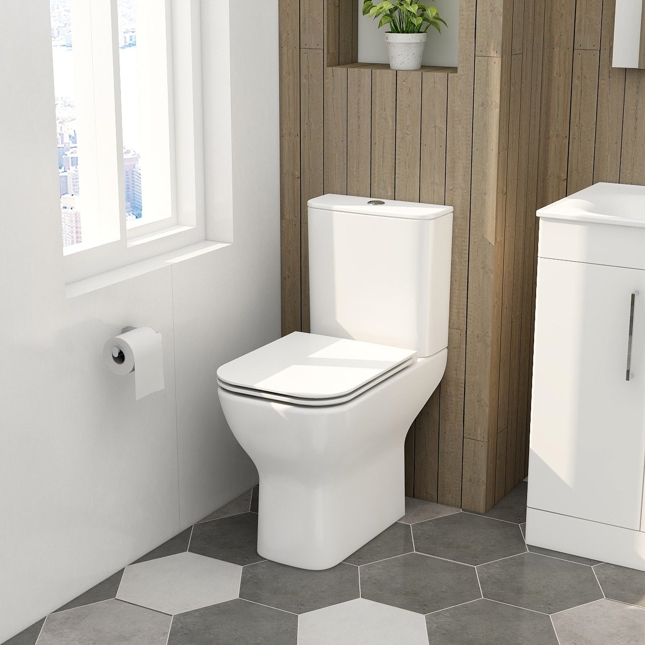 Imex Quadro comfort height WC pan, Cistern