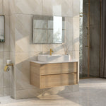 IMEX Grace 900mm Wall Hung Vanity Set - Natural Oak with Solid White Quartz Worktop