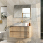 IMEX Grace 900mm Wall Hung Vanity Set - Natural Oak with Solid White Quartz Worktop