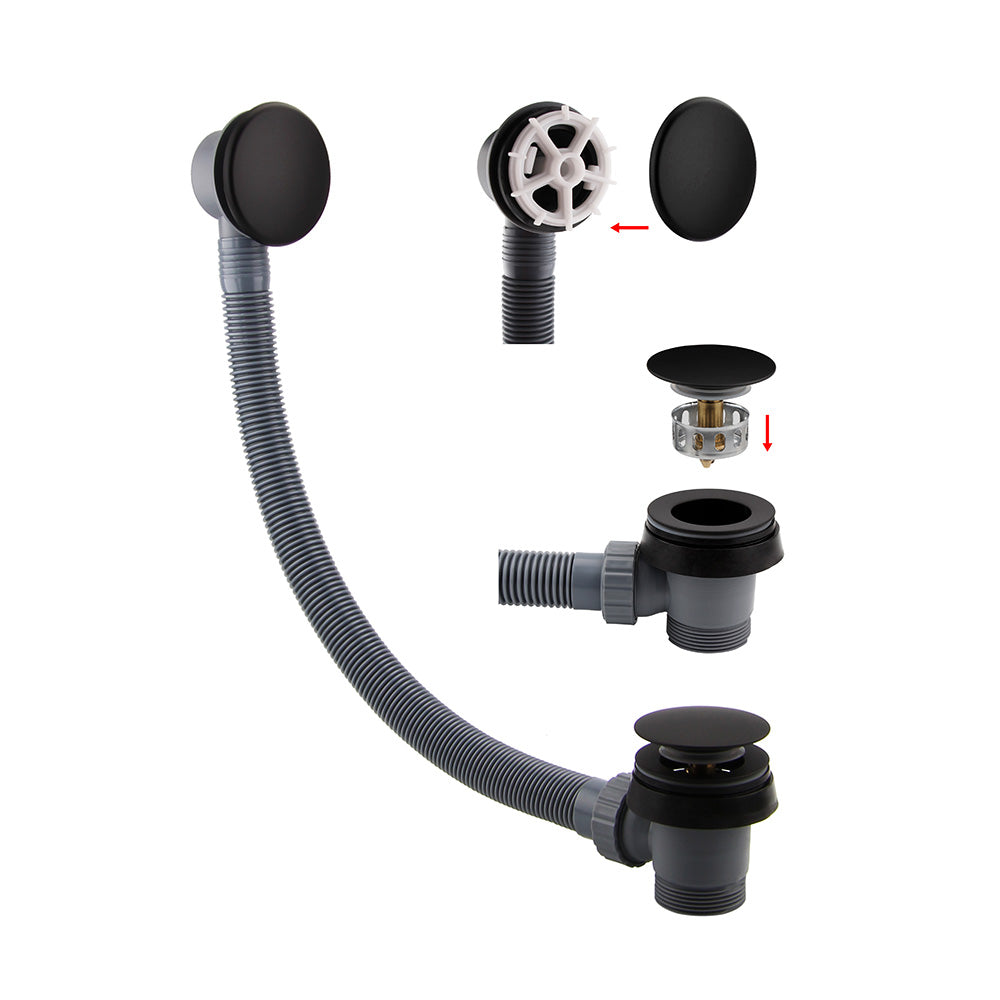 IMEX Hair Catch Easy-Clean Large Dome Clicker Bath Waste Matt Black