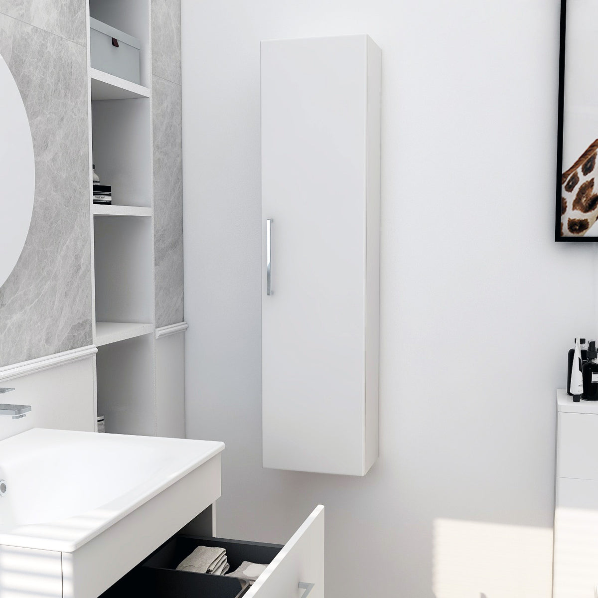IMEX Wall Mounted Single Door Storage Cabinet Matt White