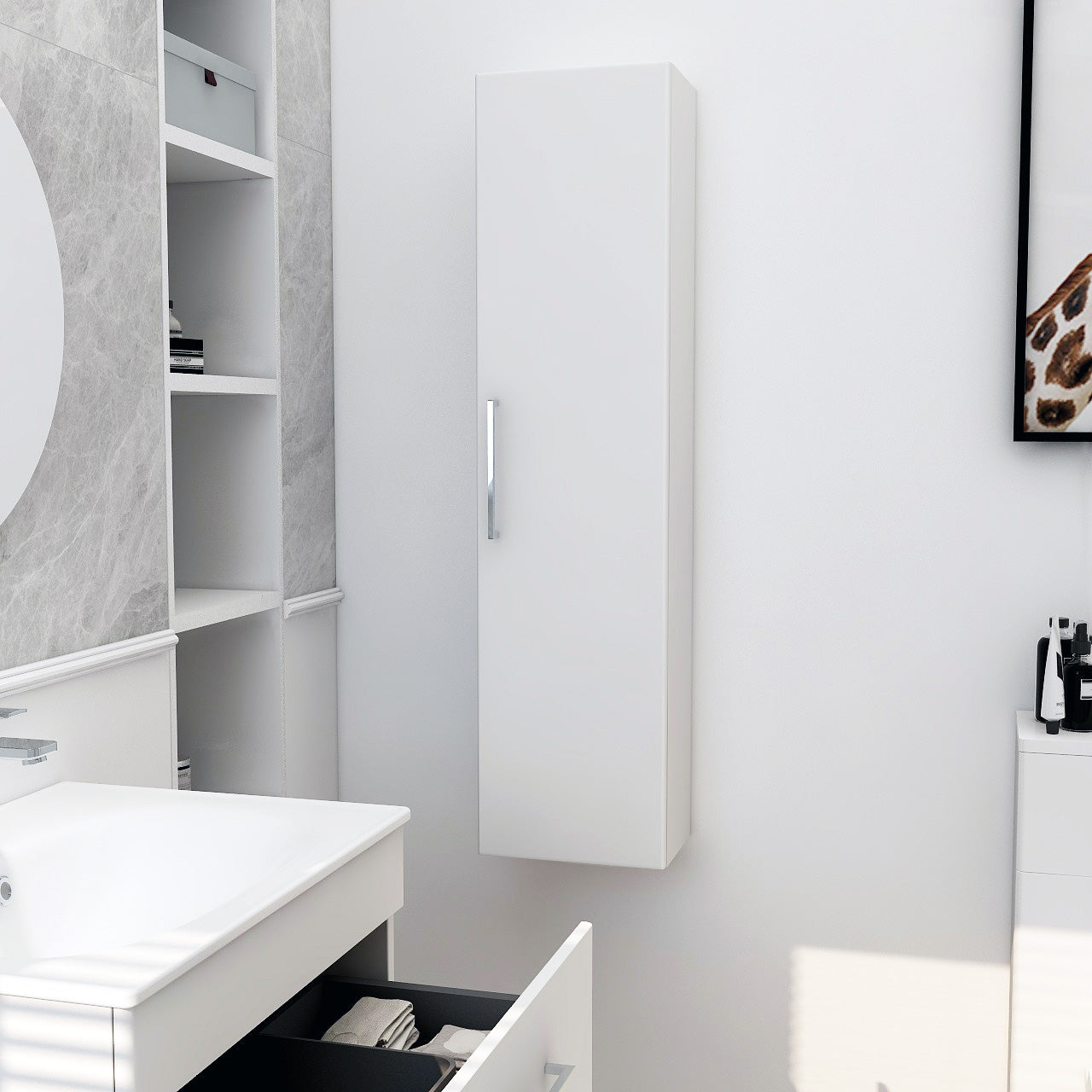 IMEX Wall Mounted Single Door Storage Cabinet Matt White