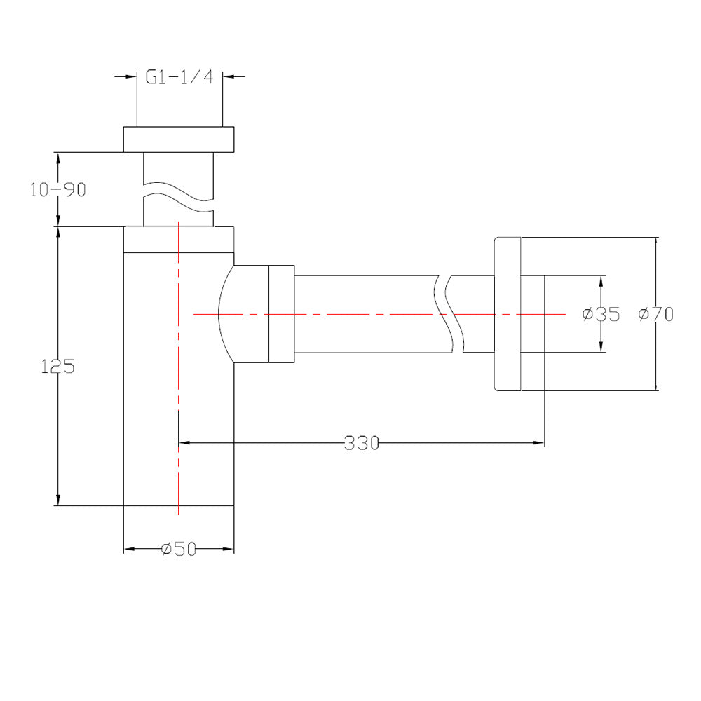 IMEX Minimalist 1¼" Brushed Brass Bottle Trap and Pipe
