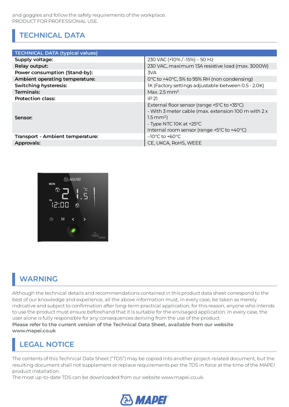 Mapei - Mapeheat Thermo Touch Programmable Thermostat