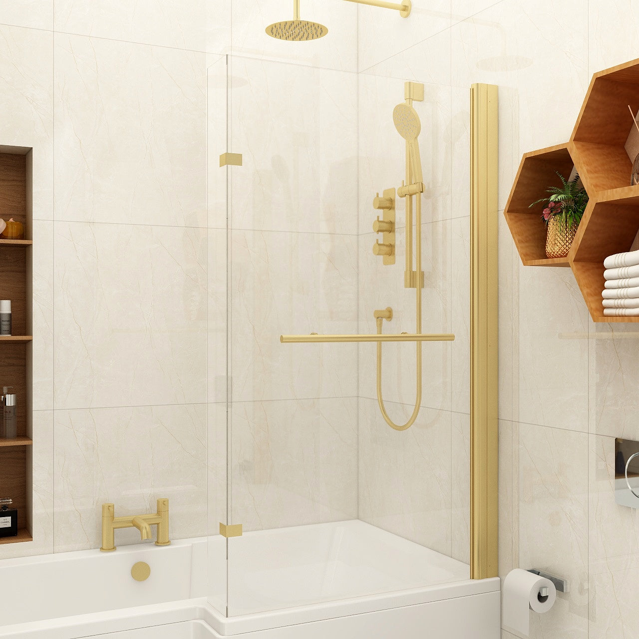 Imex Quadro Universal 6mm Shower Bath Screen Brushed Brass