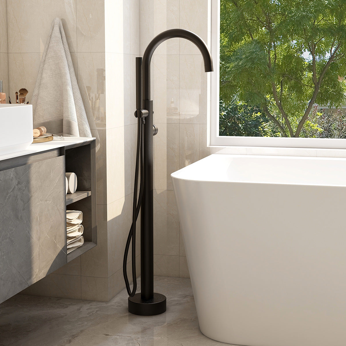 IMEX Ravine Floor Standing Bath Shower Mixer Matt Black