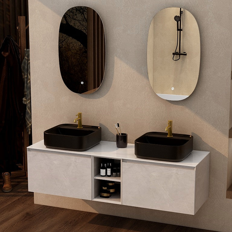 Imex Ravine Wall Hung Vanity Unit Slate 1500mm Quartz 1500 Solid White Worktop