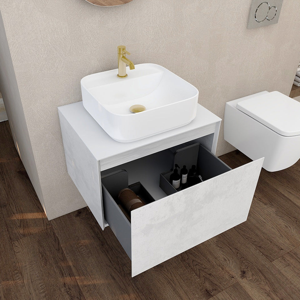 Imex Ravine Wall Hung Vanity Unit Natural stone 600mm Quartz 600 Solid White Worktop